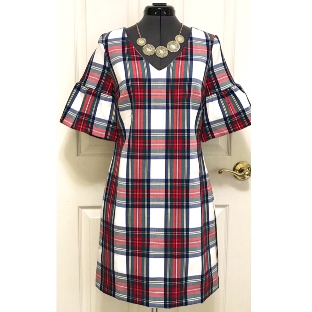 NWT Vineyard Vines Jolly Plaid Flutter Sleeve Dress